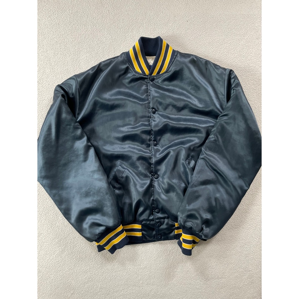 80s USA Holloway Mens Extra Large Varsity Jacket Navy Blue Satin Quilted Bomber